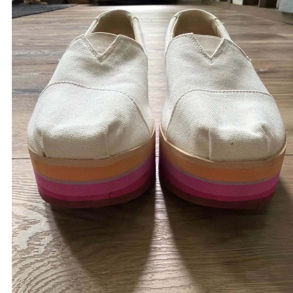 Toms Alpargata Platform Espadrille Alp Canvas Slip on Shoes Women's 9.5 Rainbow